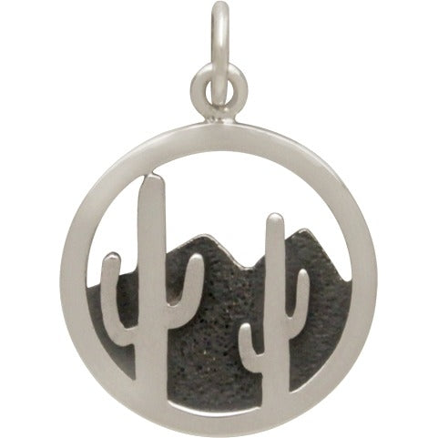 Sterling Silber Kaktus und Wüstenberg 15mm Charm