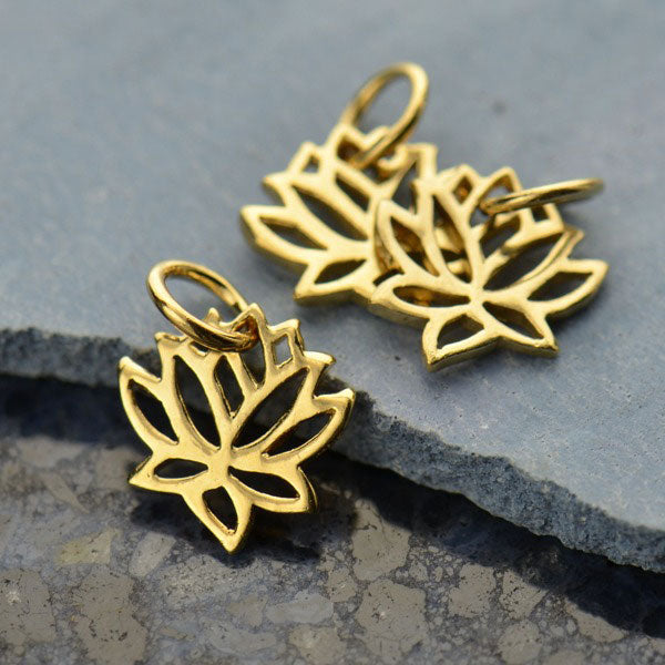 14Kt Gold Plated Sterling Silver Tiny Openwork 10mm Lotus Charm - 1pc