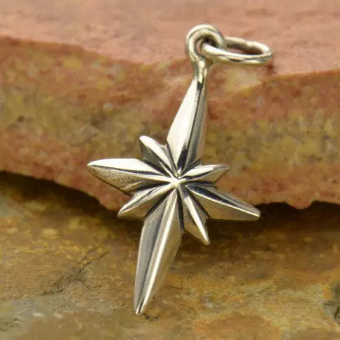 Sterling Silver North Star Charm 23.5x11mm - 1pc