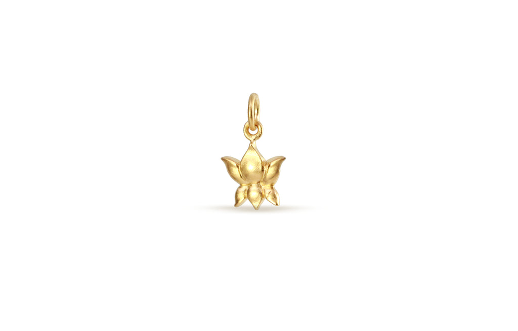 24Kt Gold Plated Sterling Silver Small Lotus Bud 17x10x2mm Charm - 1pc