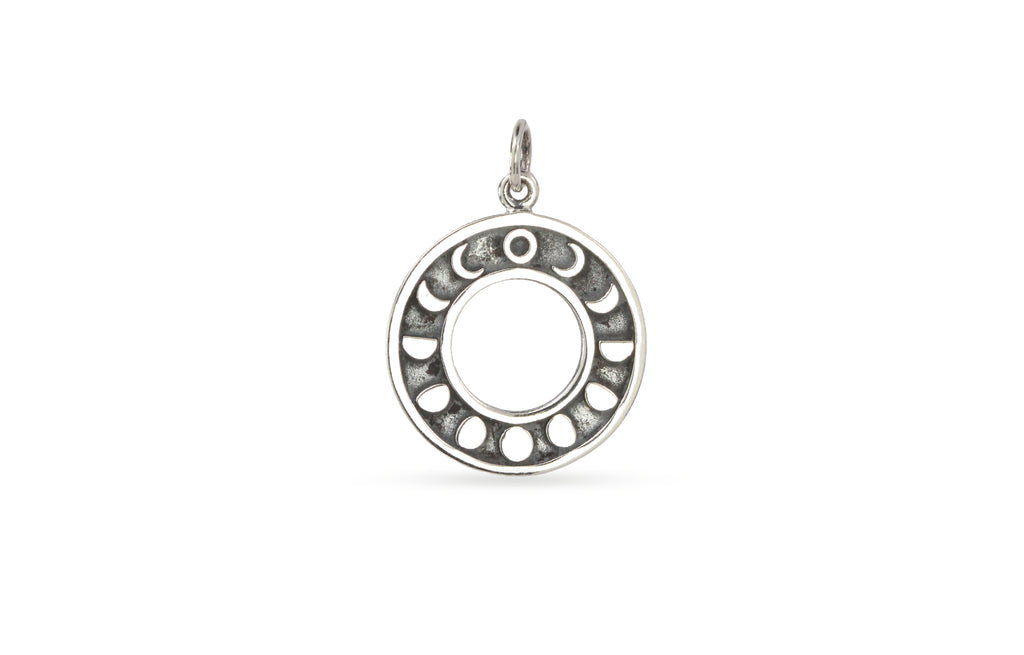 Moon Phases Circle Charm Sterling Silver 24x18mm - 1pc