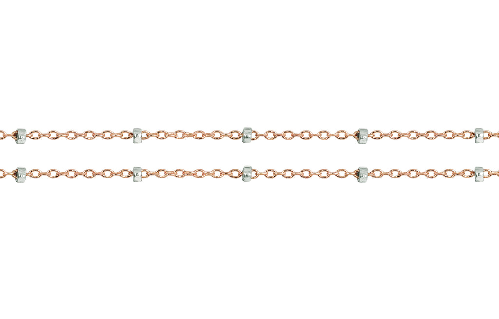 14Kt Rose Gold Filled 1.4x1mm Satellite Chain With Silver Bead - 5ft