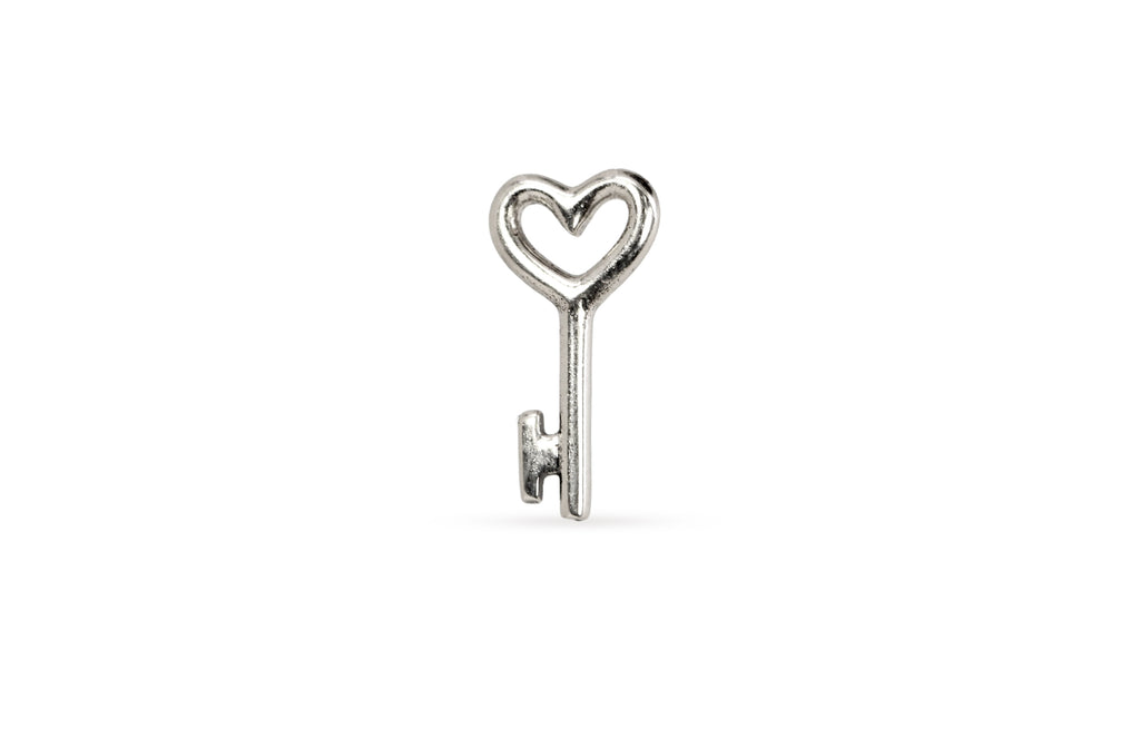 Sterling Silver Heart Key Embellishment Charm 11.75x6mm - 1pc