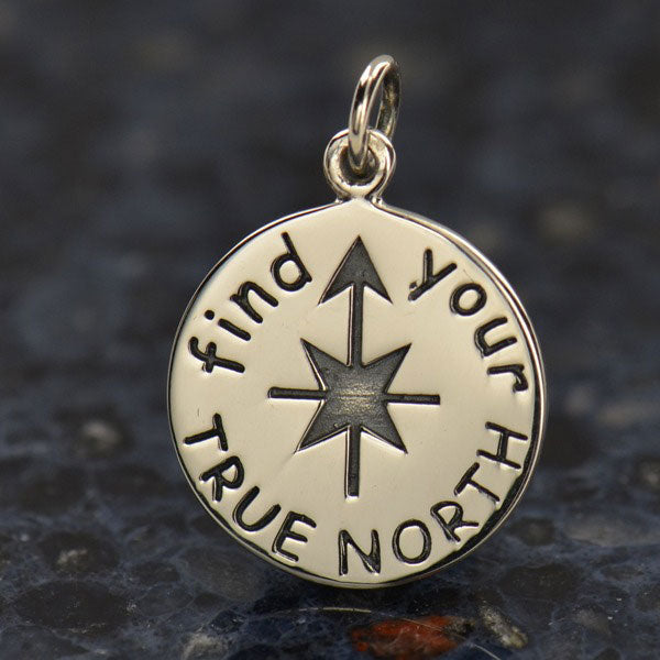 Sterling Silver Word Charm - Find Your True North 21x15mm - 1pc