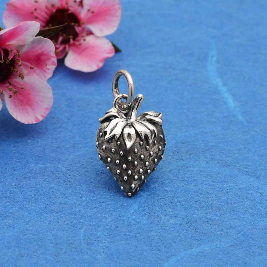 Sterling Silver Strawberry Charm 17x9mm - 1Pc