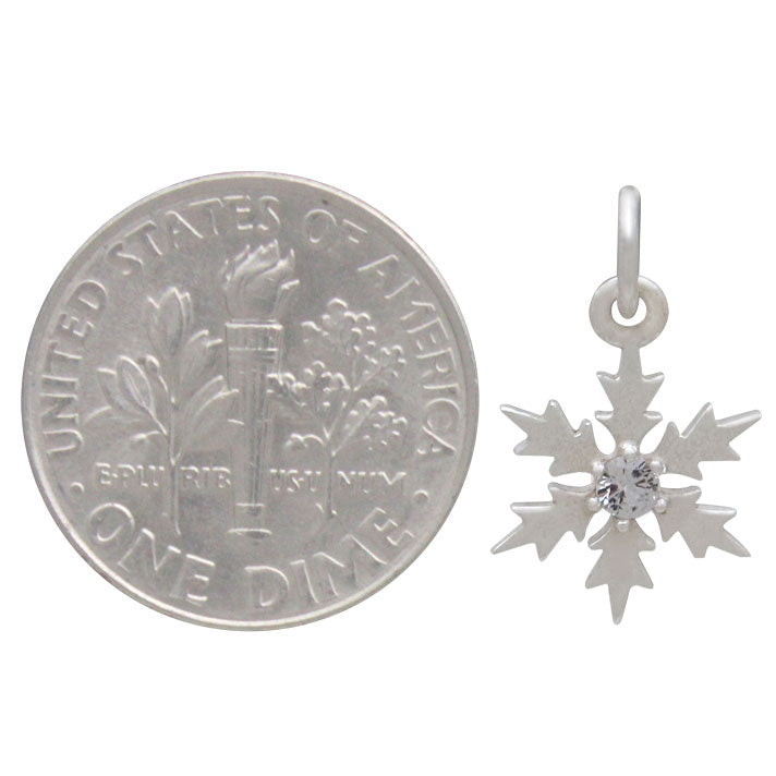 Sterling Silver Medium Snowflake Charm with NanoGems