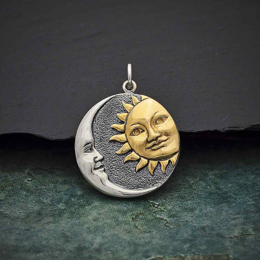 Mixed Metal Sun and Moon Pendant 27x21mm - 1pc