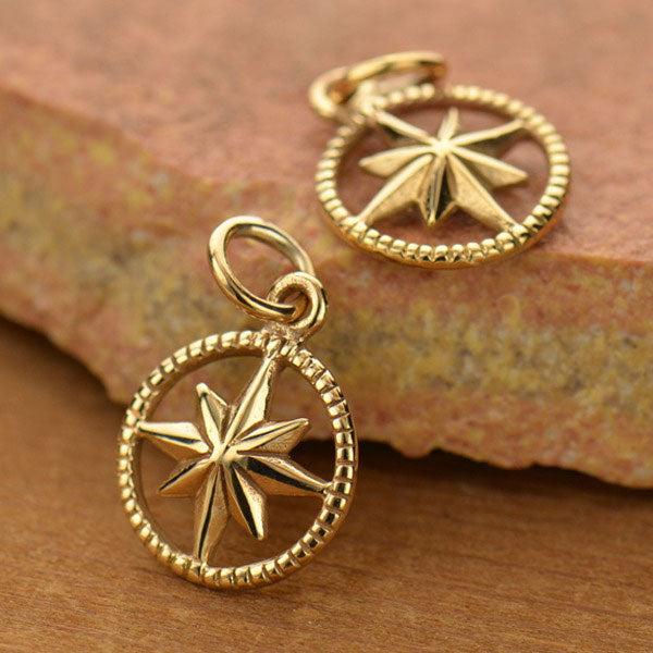 Compass Jewelry Charm in Circle Frame - Bronze 17x11mm - 1pc