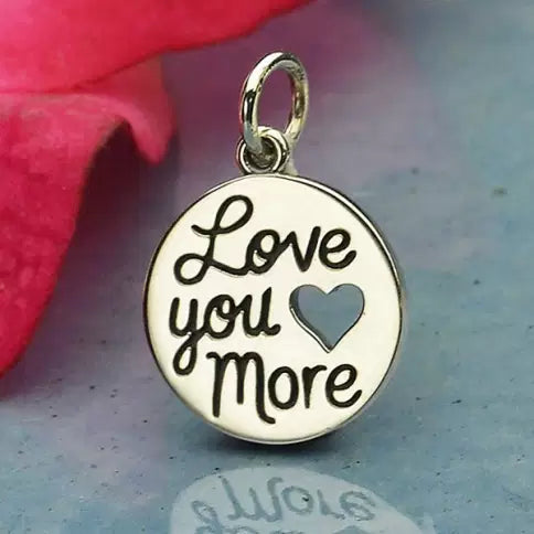 'Love You More' Motto Charm Sterling Silver 17x12mm - 1pc