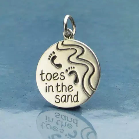 'Toes-In-The-Sand' Motto Charm Sterling Silver 21x15mm - 1pc