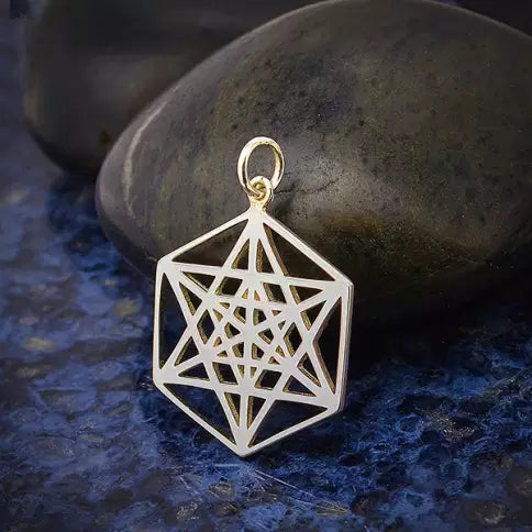 Sterling Silver Sacred Geometry Star Charm 26x18mm - 1pc