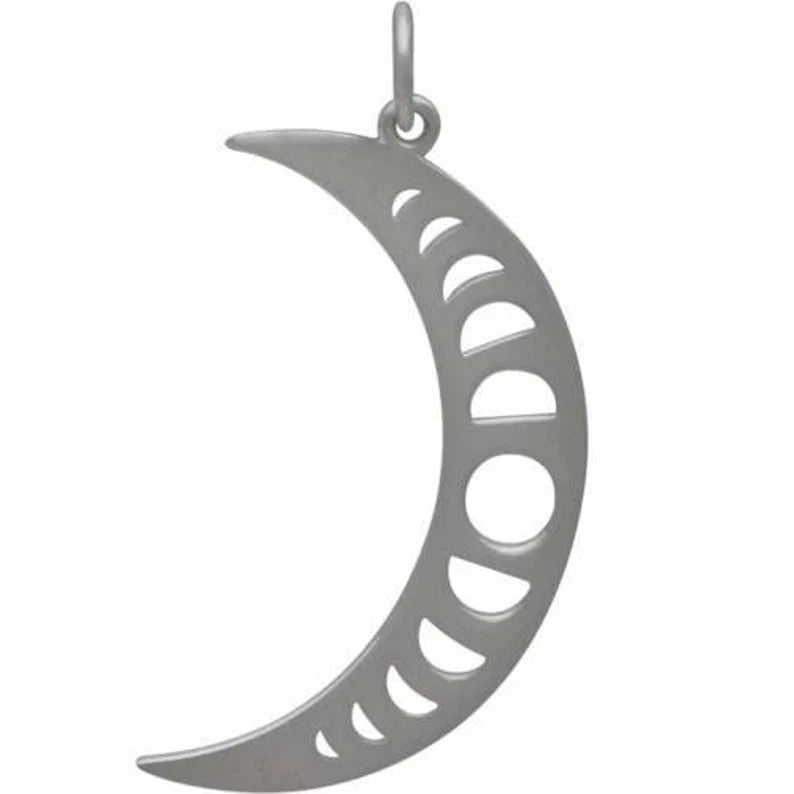 Moon-Phases Crescent Charm Sterling Silver 31x15.5mm - 1pc
