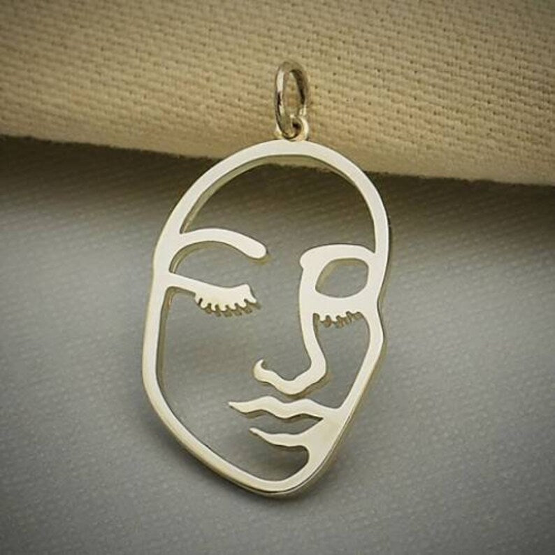 Sterling Silver Stylized Openwork Face Charm 28x16mm - 1pc
