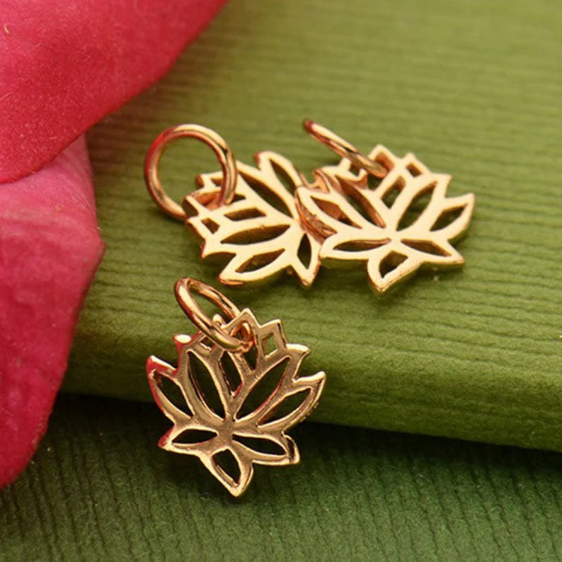 18K Rose Gold Plated Tiny Lotus Flower Charm 12x9mm - 1pc
