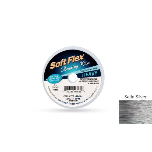 Soft Flex, 49 Strand Heavy Beading Wire .024 inch Thick, 30 Feet, Satin Silver