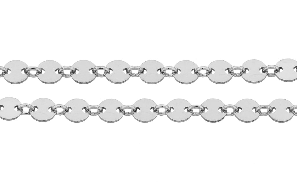 Sterling Silver 4mm Plain Flat Sequin Disc Chain - 5ft