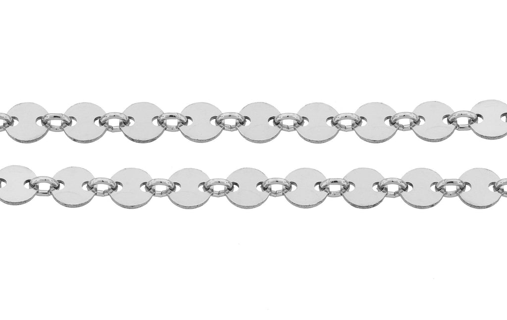 Sterling Silver 4mm Plain Flat Sequin Disc Chain - 20ft