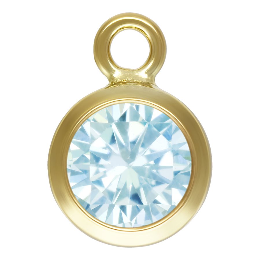 Colgante con bisel de circonita cúbica AAA de 4 mm y aguamarina bañado en oro de 14 kt (1 unidad)