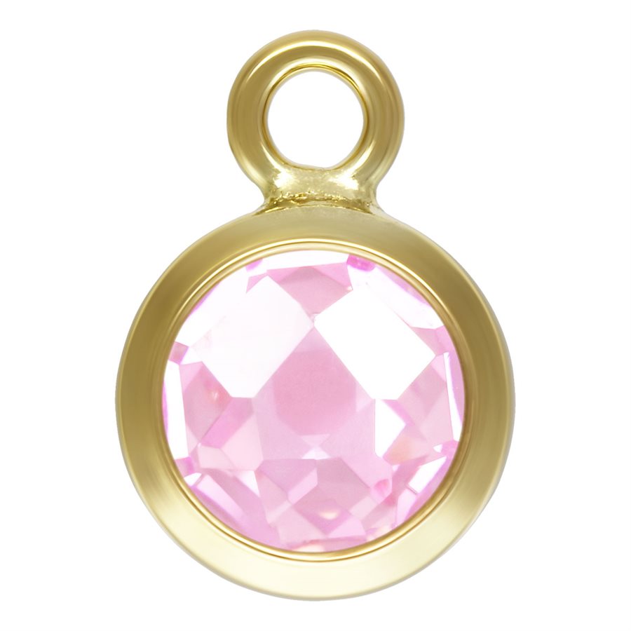 Colgante con piedra natal de octubre de circonita cúbica rosa de 3A de 4 mm bañado en oro de 14 kt (2 unidades/paquete)