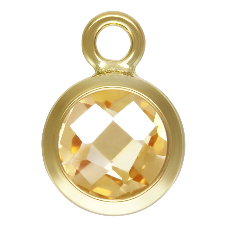 Colgante con bisel de circonita cúbica 3A color champán de 4 mm bañado en oro de 14 kt (2 unidades/paquete)