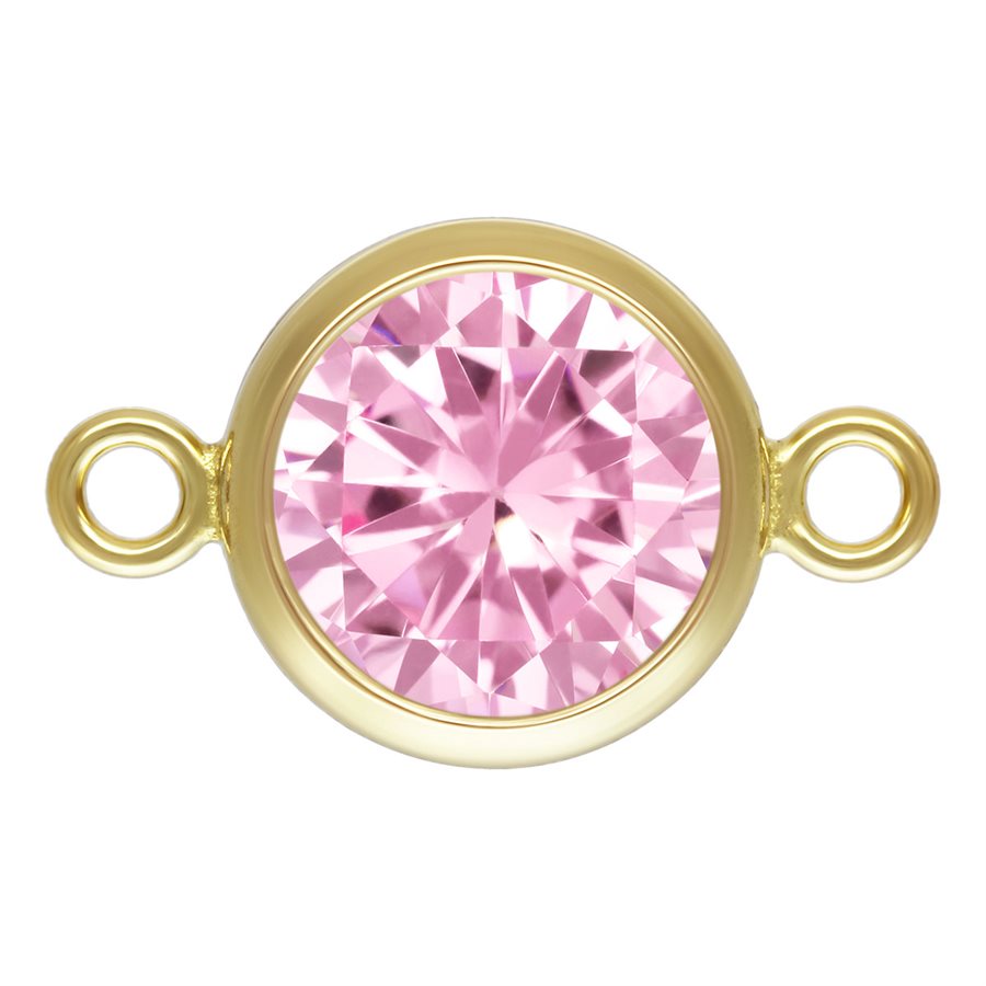 14Kt Gold Filled 6mm Pink CZ AAA Bezel Connector - 1pc