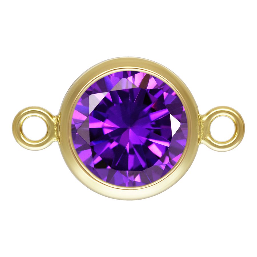 Conector de bisel AAA de amatista y circonita cúbica de 6 mm relleno de oro de 14 kt (1 pieza)