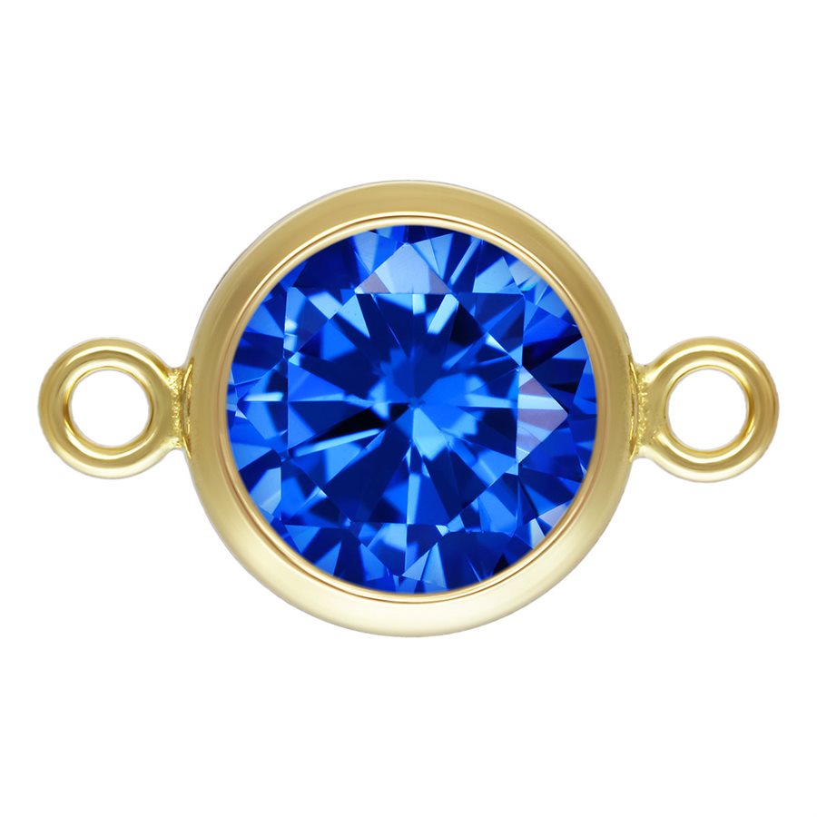 Conector de bisel AAA de circonita cúbica azul aguamarina de 6 mm relleno de oro de 14 kt (1 pieza)