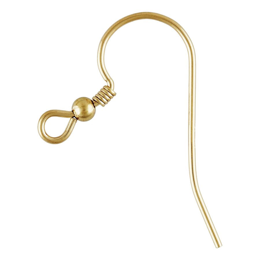 14Kt Gold Filled Ear Wire 24x9.5mm W/ Bead & Coil 24x9.5mm - 5prs/pack