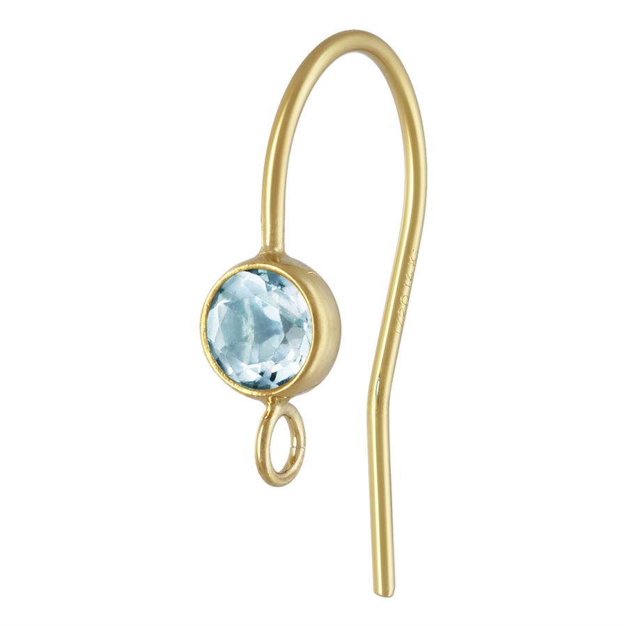 Blue Topaz 14Kt Gold Filled 4mm Blue Topaz Ear Wire With Ring 18.2x10.2mm - 2pcs/pack