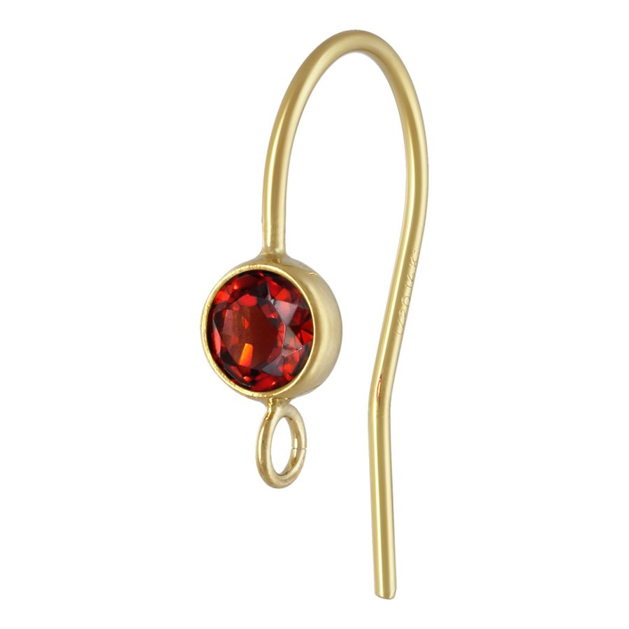 14Kt Gold Filled 4mm Garnet January Birthstone Ear Wire With Ring 18.2x10.2mm - 2pcs/pack