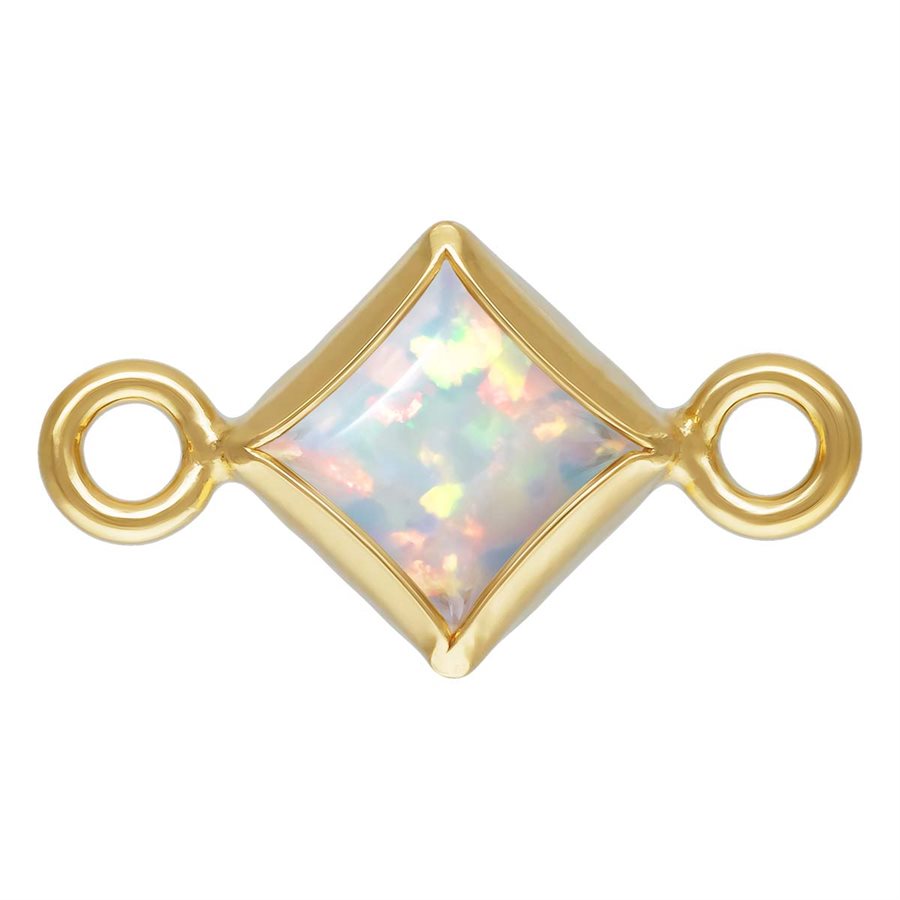 14Kt Gold Filled 3.0mm White Bello Opal Square Bezel Connector - 1Pc