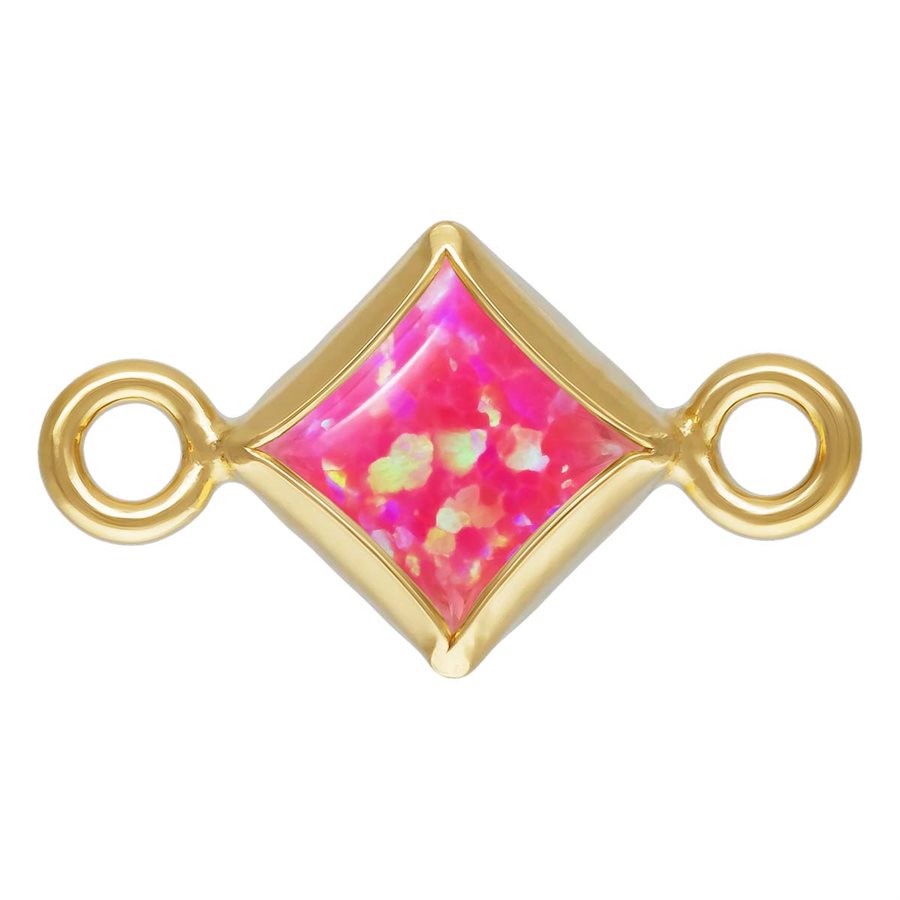 14Kt Gold Filled 3.0mm Hot Pink Bello Opal Square Bezel Connector - 1Pc