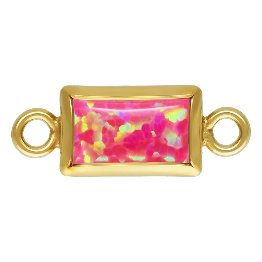 14Kt Gold Filled 3.0x5.0mm Hot Pink Bello Opal Rectangle Bezel Connector - 1pc