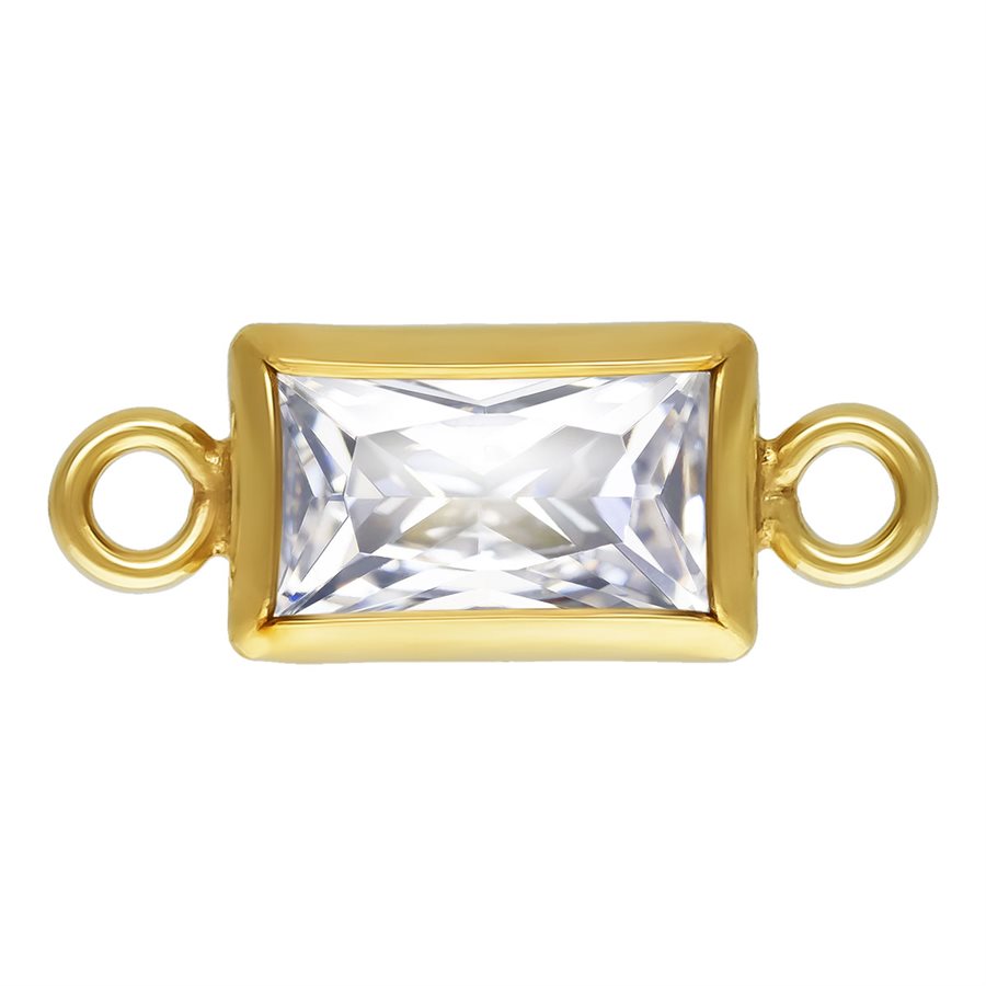14Kt Gold Filled 3.0x5.0mm White 3A CZ Rectangle Bezel Connector - 1Pc