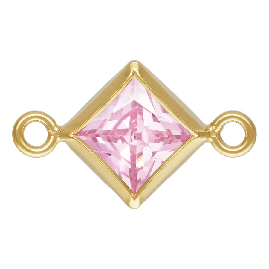 14Kt Gold Filled 4.0mm Pink 3A CZ Square Bezel Connector - 1Pc