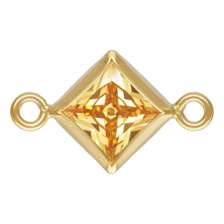 14Kt Gold Filled 4.0mm Champagne 3A CZ Square Bezel Connector - 1Pc