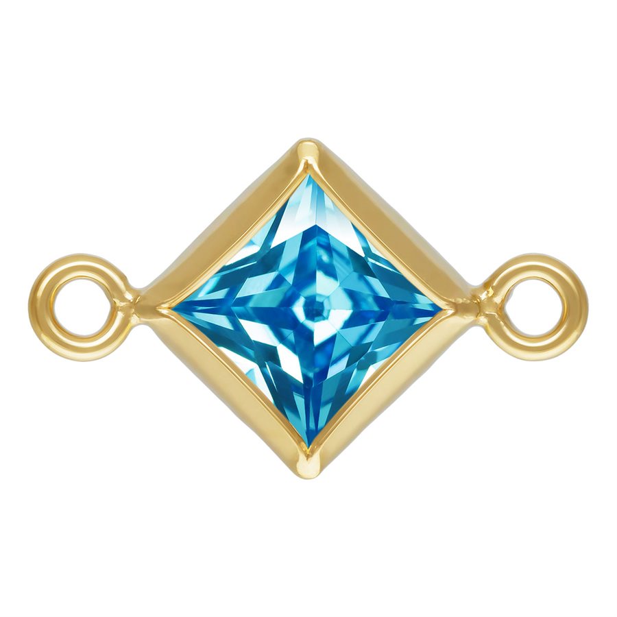 14Kt Gold Filled 4.0mm Swiss Blue 3A CZ Square Bezel Connector - 1Pc