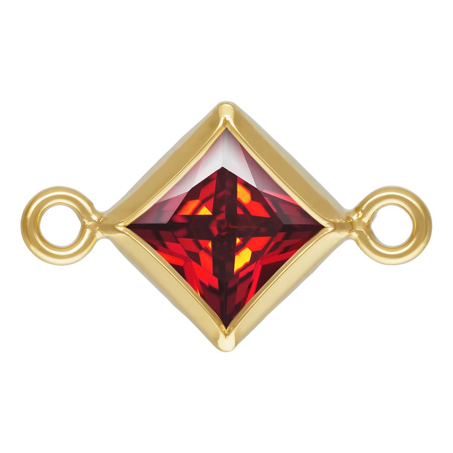 14Kt Gold Filled 4.0mm Garnet 3A CZ Square Bezel Connector - 1Pc