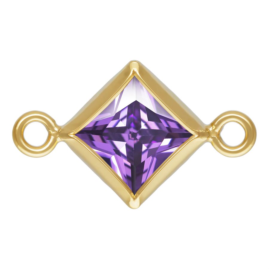 14Kt Gold Filled 4.0mm Amethyst 3A CZ Square Bezel Connector - 1Pc