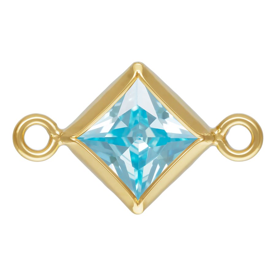 14Kt Gold Filled 4.0mm Aquamarine 3A CZ Square Bezel Connector - 1Pc