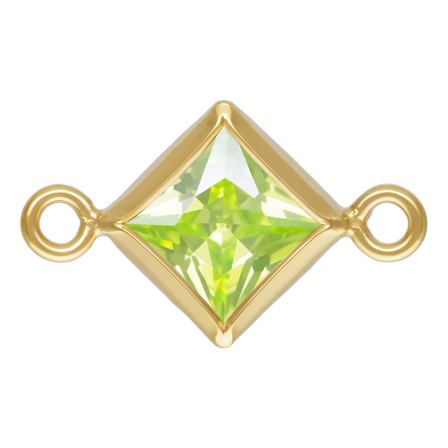 14Kt Gold Filled 4.0mm Lime 3A CZ Square Bezel Connector - 1Pc