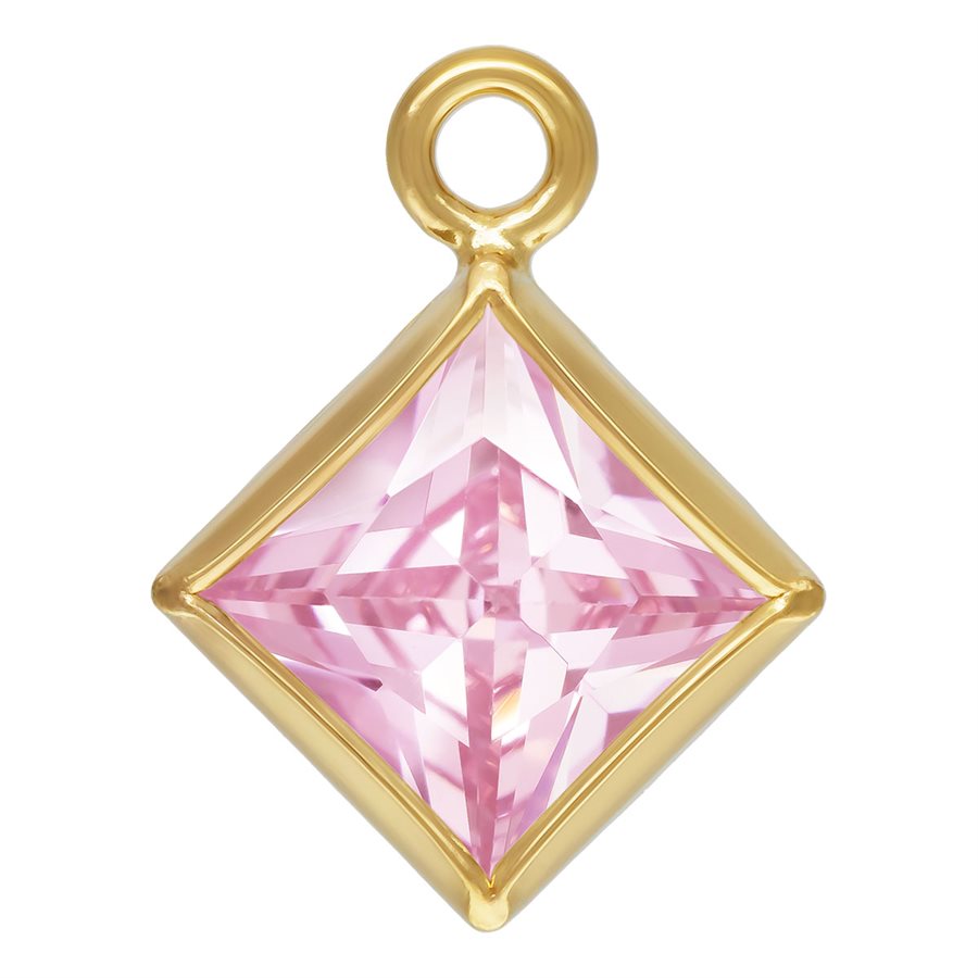 14Kt Gold Filled 4.0mm Pink 3A CZ Square Bezel Drop - 1Pc