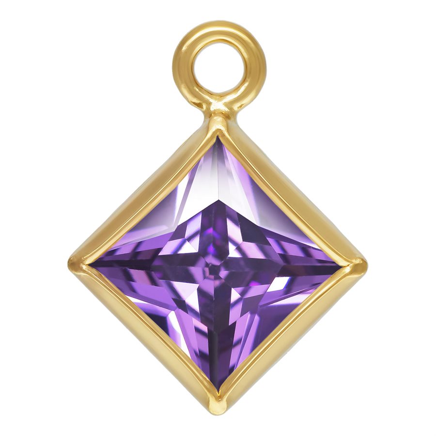 14Kt Gold Filled 4.0mm Amethyst 3A CZ Square Bezel Drop - 1Pc