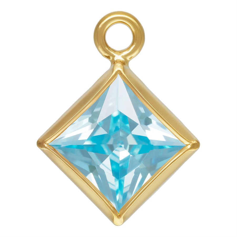 14Kt Gold Filled 4.0mm Aquamarine 3A CZ Square Bezel Drop - 1Pc