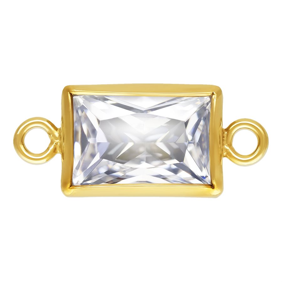 14Kt Gold Filled 4.0x6.0mm White 3A CZ Rectangle Bezel Connector - 1Pc