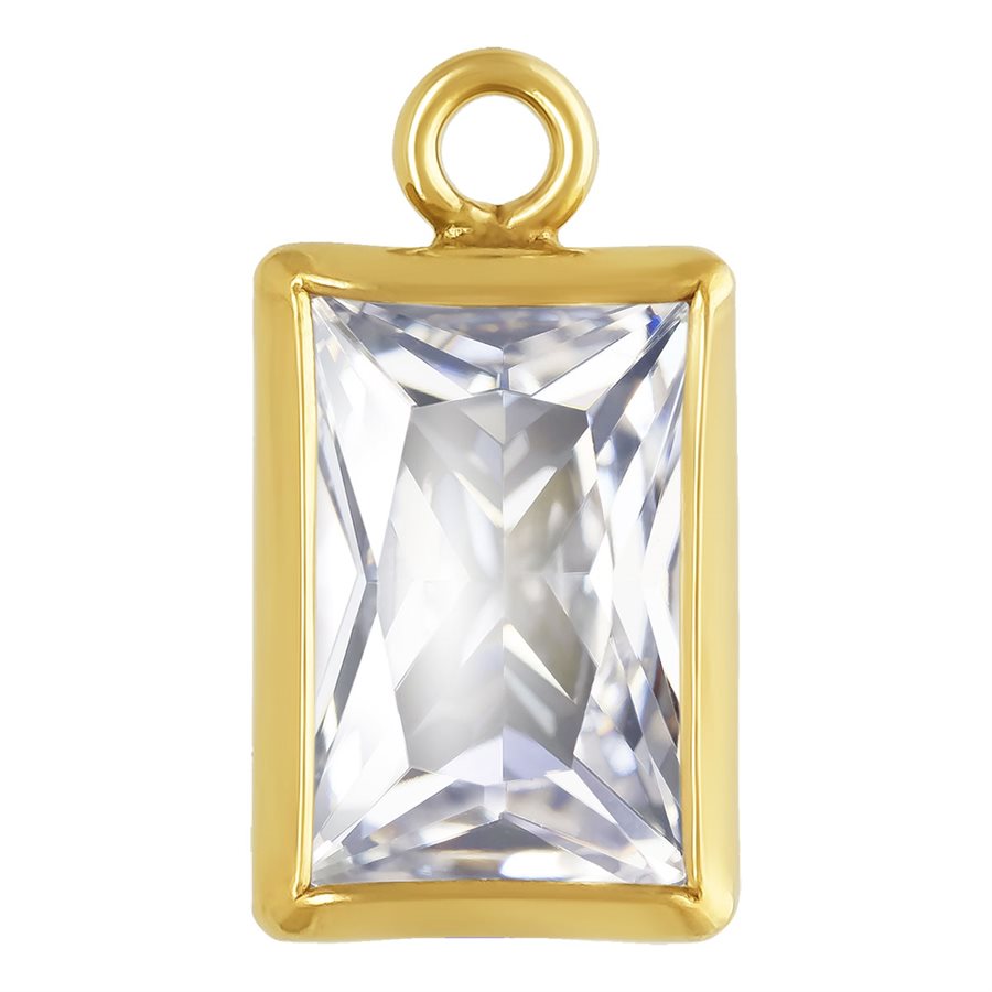 14Kt Gold Filled 4.0x6.0mm White 3A CZ Rectangle Bezel Drop -  1Pc