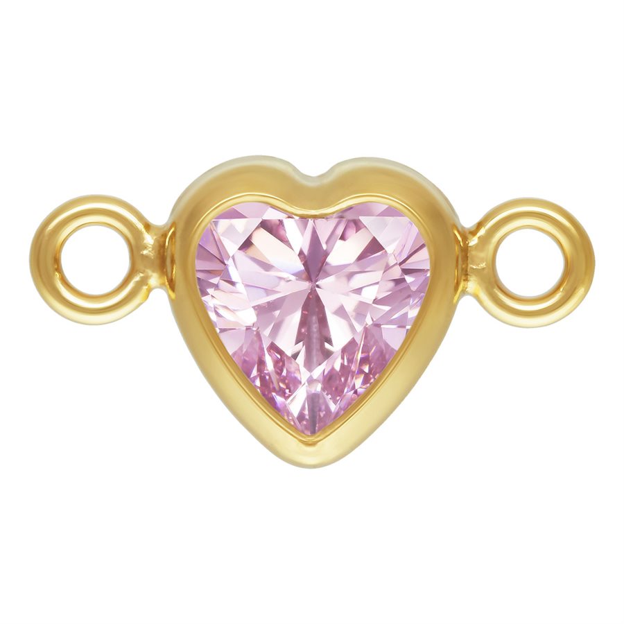 14Kt Gold Filled 4.0mm Pink 3A CZ Horizontal Heart Bezel Connector - 1Pc