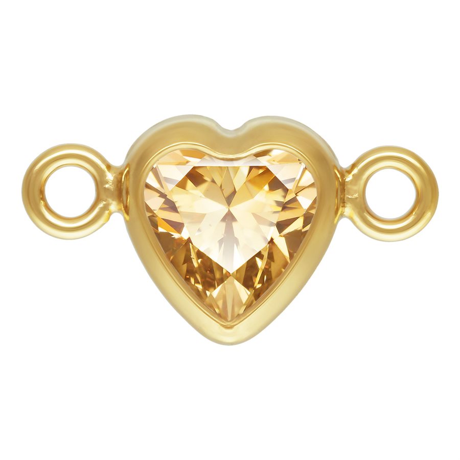 14Kt Gold Filled 4.0mm Champagne 3A CZ Horizontal Heart Bezel Connector - 1Pc