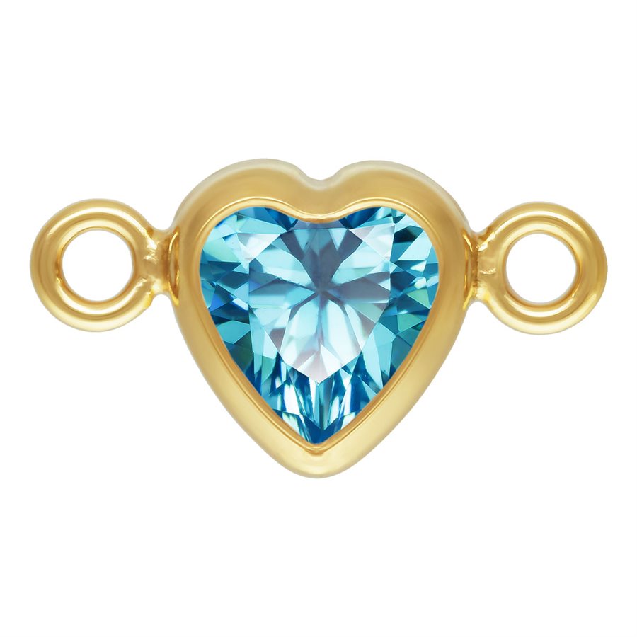 14Kt Gold Filled 4.0mm Swiss Blue 3A CZ Horizontal Heart Bezel Connector - 1Pc