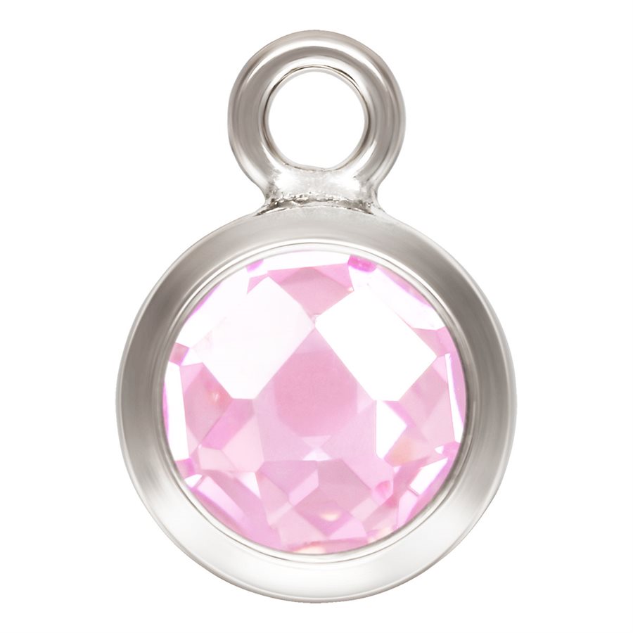Sterling Silver Faceted Round Pink 3A CZ Bezel Drop 4mm - 2pcs/pack